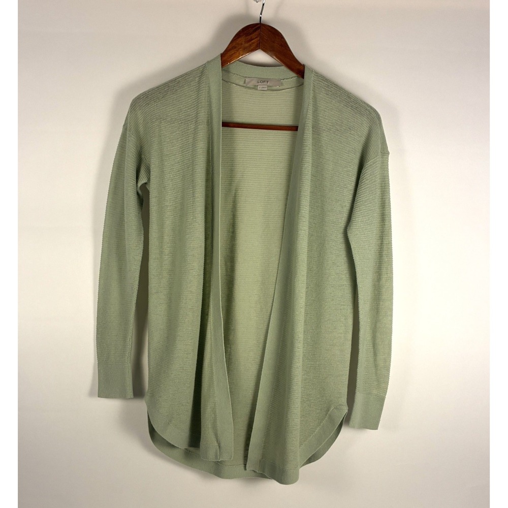Loft Sage Green Open Front Cardigan Women's Small Linen Blend Lightweight 533250